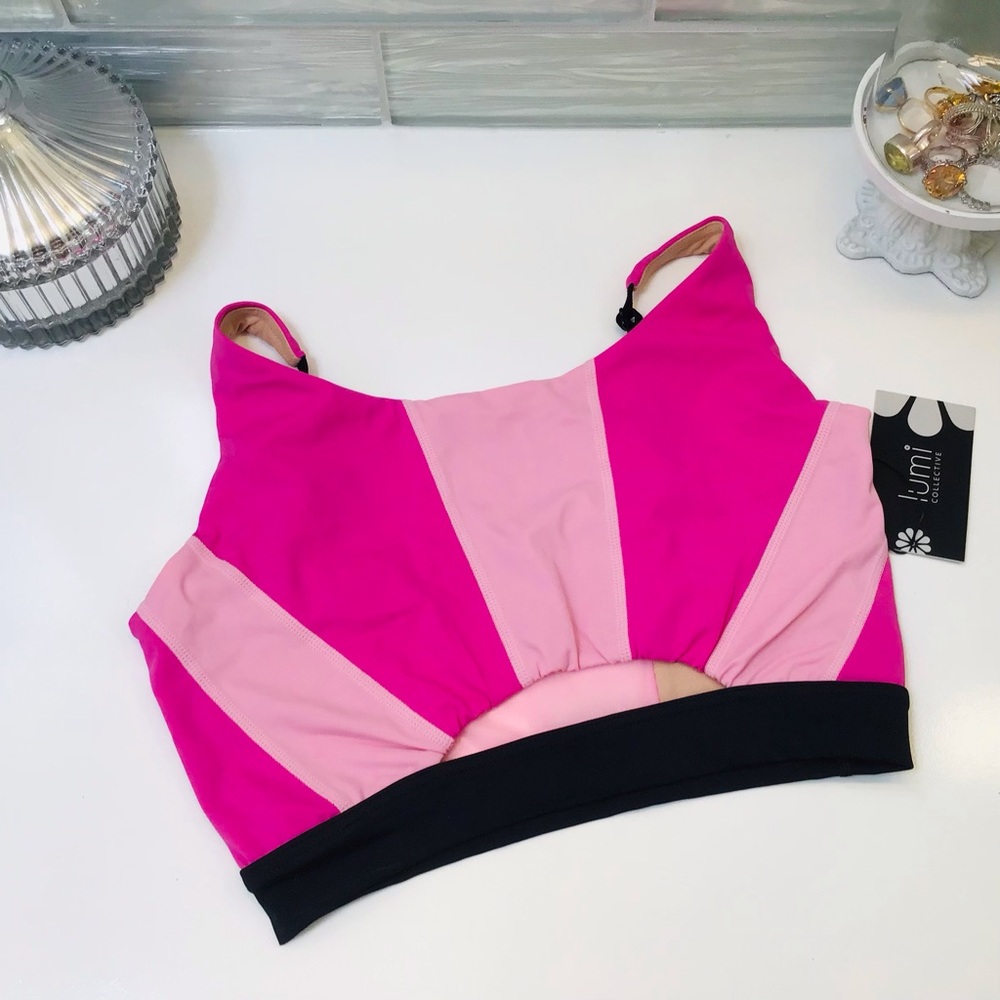 Lumi Collective Pink Colorblock Fitness Top Sz M NWT!